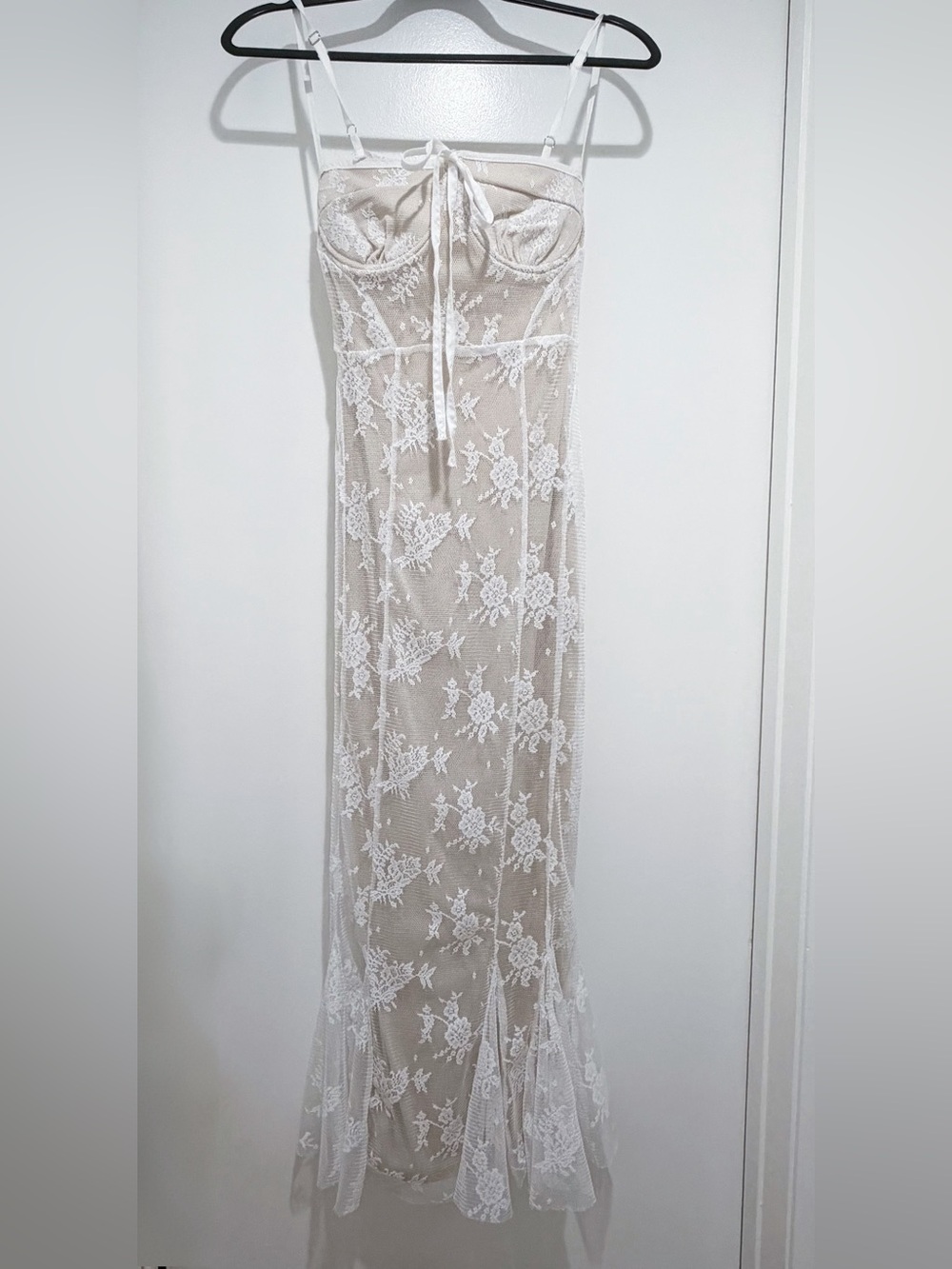 White Lace Overlay Sheer Maxi Dress